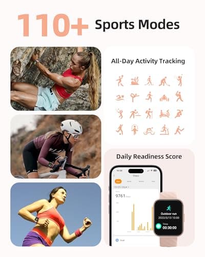 Parsonver Parsonver Smart Watch, 5ATM Waterproof Swimming Watch, Fitness Activity Tracker with 110+ Sports Modes, Heart Rate/Sleep/SpO2/Calories Monitor, Pedometer, Fitness Watch for Android & iPhone, Rose Gold