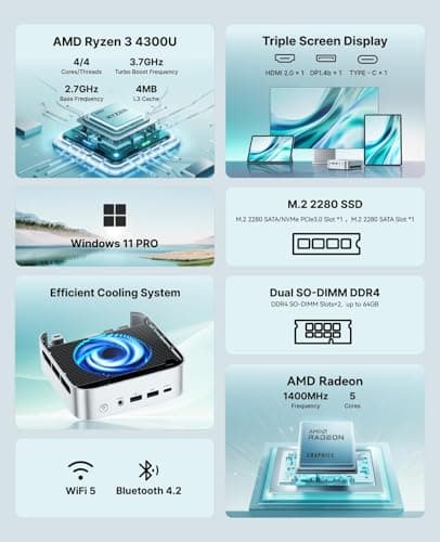 ACEMAGIC Mini Pc Windows 11 Pro, AMD Ryzen 4300U Processor up to 3.7 GHz Mini Computers, 16GB DDR4 256GB SSD, 4K Triple Display WiFi5 BT4.2 VESA Micro Small Pc for Business and Home, Mini Desktop