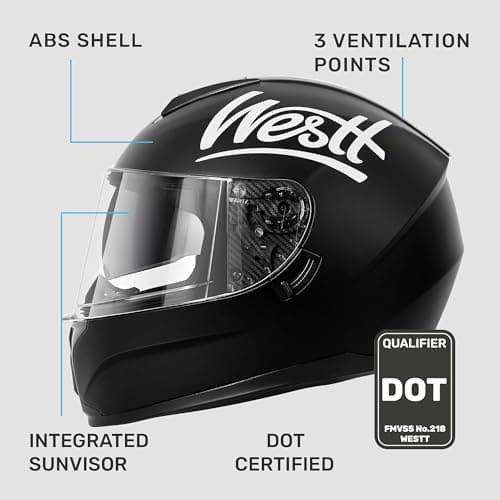 Westt Motorcycle Helmets Full Face Helmets - Street Bike Helmet with Dual Visor DOT Approved for Men Women Adults Compact Lightweight Storm X Grey Black White (Black, L (23.23-23.62 in))