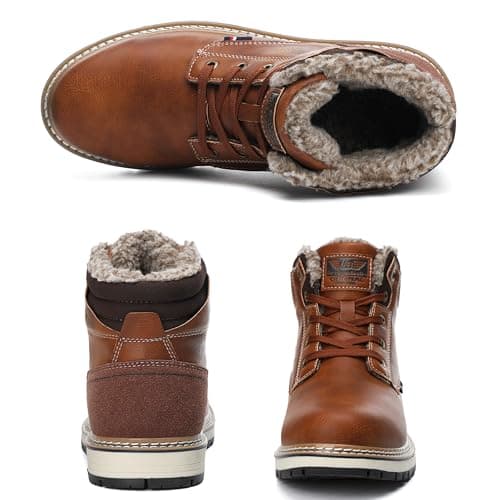 ARRIGO BELLO Mens Winter Boots Snow Casual Booties Warm Fur Mesh Lined Ankle Outdoor Lightweight Non-Slip Trekking Walking Leather Shoes