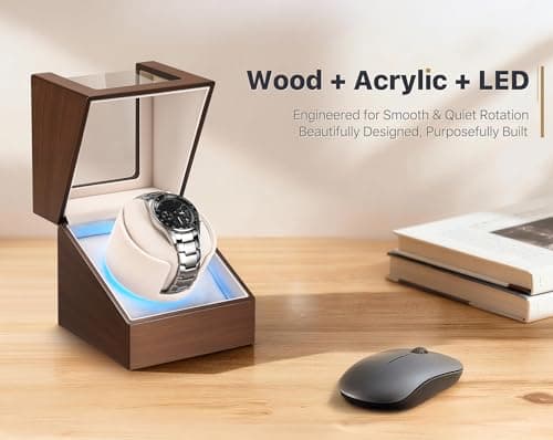 BEKESIN Watch Winder for Automatic Watches, Ultra Quiet Japanese Motor (<5 db), Premium Self Winding Rotating Wooden Watch Case with Soft Blue Ambient Light, Gifts for Him/Her/Dad