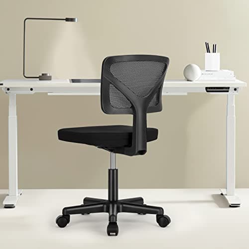 Sweetcrispy Small Office Desk Chair, Ergonomic Low-Back Mesh Rolling Work Swivel Chairs with Wheels, Armless Comfortable Seat Lumbar Support for Home, Bedroom, Study, Student, Adults,Classic Black