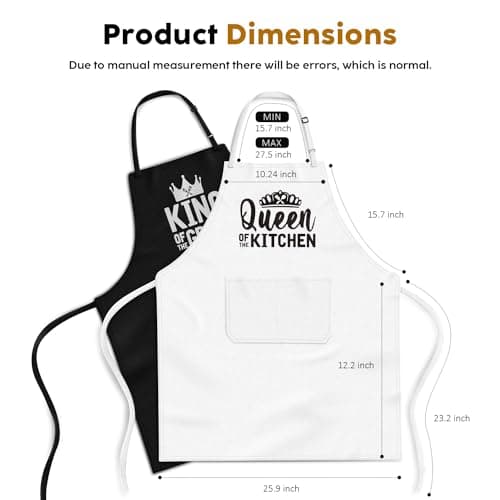 King & Queen Apron Set - Wedding Engagement Gifts for Couples, Funny Kitchen Gifts for Couples, Husband, Wife, Boyfriend, Girlfriend, Him Her, Bridal Shower Gifts, Unique Valentine's Day gifts ideas