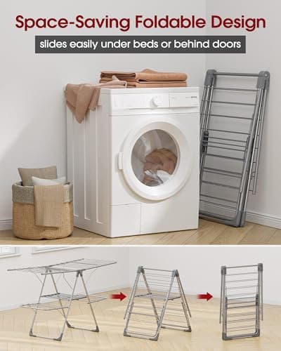 Sakugi Clothes Drying Rack, Foldable 2-Level Laundry Drying Rack with Height-Adjustable Wings, for Clothing & Bedding, Free-Standing Space-Saving Rack, Indoor & Outdoor, 55.5" L × 22.8" W, Gray