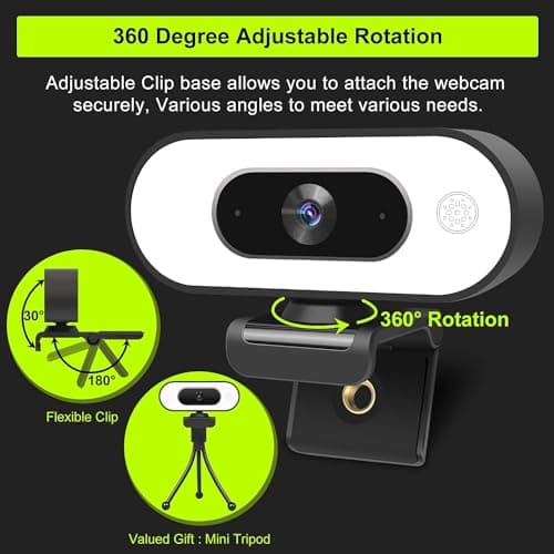 Webcam with Ring Light Microphone - Streaming Web Camera, 1080P Full HD Pro Camera for PC Mac Laptop Desktop, USB Computer Webcam with Privacy Cover and Tripod for Zoom Meeting Skype Teams Twitch