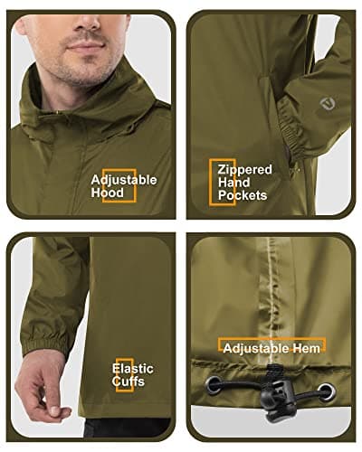 Outdoor Ventures Men's Rain Jacket Waterproof Lightweight Packable Rain Pullover for Hiking Golf Running