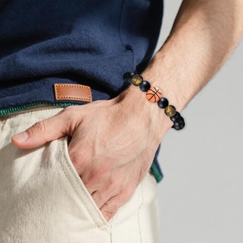 Tifeson Christmas Stocking Stuffers Gifts for Boys, Basketball Bracelet for Son Grandson Team Players Fan Adjustable Inspirational Beaded Bracelet for Birthday Christmas Gifts