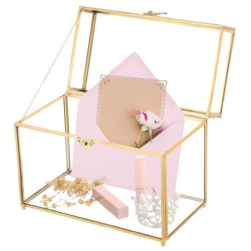 MAOPINER Single Automatic Watch Winder with Japanese Mabuchi Quiet Motor & 10 x 5.7 x 7.8 inch Vintage Gold Glass Jewelry Box