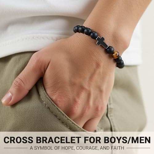 To Mens Gifts Cross Bracelet for Son, Grandson, Dad, Husband, Godfather, Men - Birthday Graduation Retirement Christmas Christian Gift for Teens Men