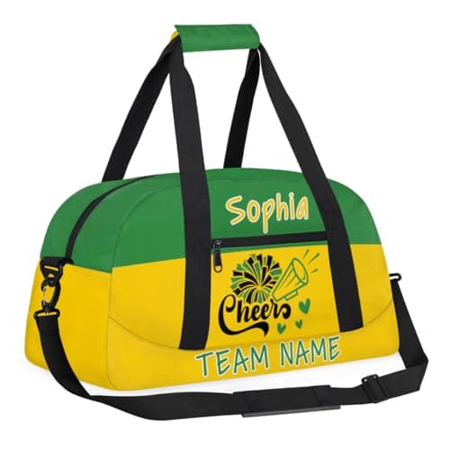 Zestdesign Personalized Cheerleader Bag, Custom Cheer Bag with Name, Customize Gym Sport Duffel Bag for Women, Green Yellow