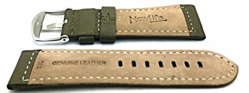 NewLife 26mm Long, Olive Green Leather Watchband Compatible with Panerai Watch | Thick, Smooth, Medium Padded Replacement Watchstrap Bracelet that brings to Any Watch (Mens Long Length)