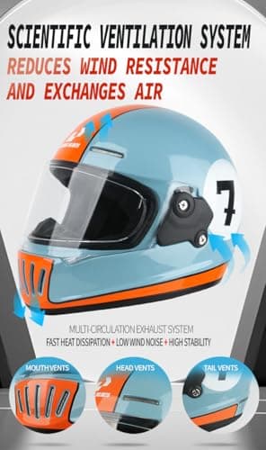 Vintage Full Face Motorcycle Helmet for Women Men for Cruiser, Cafe Racer, Commuting & Touring, DOT Certified