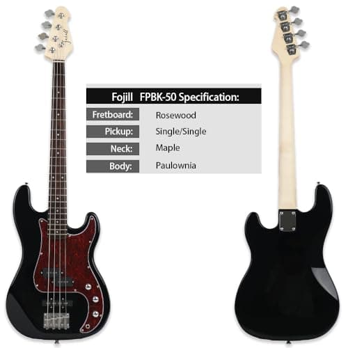 Fojill Full Size Four String Electric Bass Guitar With 10 Watt Amplifier 4 String Right Handed Beginner Kit Set With 600D Gig Bag,Picks,Noiselss Cable,Extra Strings(GBK)