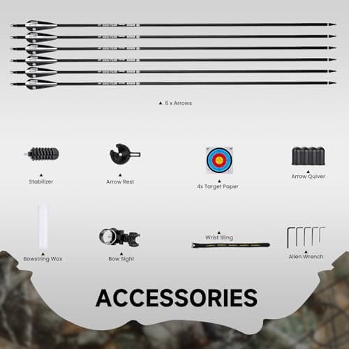 Compound Bow Package for Youth & Adults,Beginners and Women,22.5"-30" Draw Length,10-50 Lbs Draw Weight,290fps,Limbs Made in USA,Hunting Bow Archery Set
