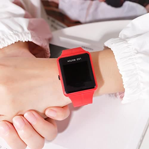 MASTOP Simple Men Women Sports LED Digital Big Display Waterproof Date PU Strap Square Electronic Couple Watch