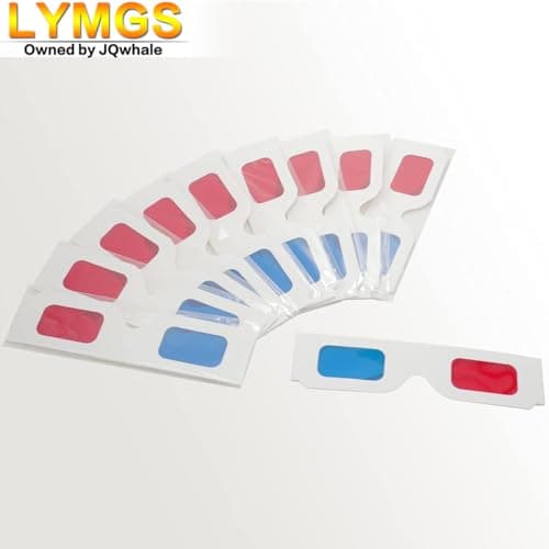 10 Pairs 3D Paper Glasses, Red and Cyan Lens in White Frame Anaglyph Cardboard for Movies - Folded in Protective Sleeve