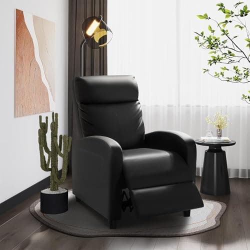Homall Recliner Chair, Recliner Sofa PU Leather for Adults, Recliners Home Theater Seating with Lumbar Support, Reclining Sofa Chair for Living Room (Black, Leather)