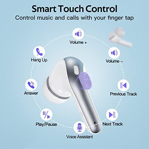 TAGRY Bluetooth Headphones True Wireless Earbuds 60H Playback LED Power Display Earphones with Wireless Charging Case IPX5 Waterproof in-Ear Ear buds with Mic for TV Smart Phone Laptop Computer Sports