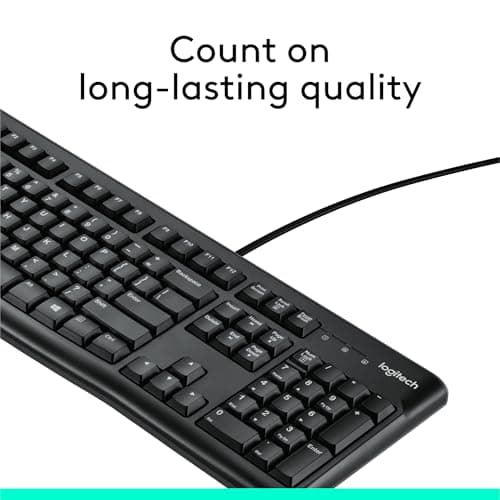 Logitech K120 Wired Keyboard for Windows, USB Plug-and-Play, Full-Size, Spill-Resistant, Curved Space Bar, Compatible with PC, Laptop - Black