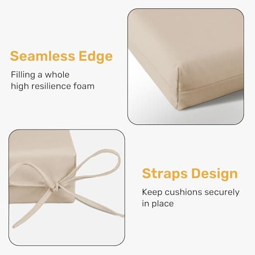 UNIKOME Outdoor Chair Cushions Pack of 4, Water Resistant Patio Cushions with Ties, High Density Sponge Filling Square Corner Seat Cushions for Outdoor Furniture, 18.5"*16"*3", Beige