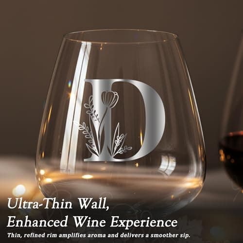 Personalized Crystal Wine Glasses for Women Adult Her Sister Mom Aunt Friend Best ship Grandma Bestie Wife Daughter in Law Lady Birthday Cute Aesthetic Custom Initial Gift Alphabet Present,D B0FLC5V7V7