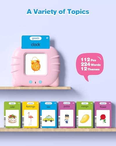 Montessori Language Learning Toys with 224 Words, Pocket Speech Therapy Toys, Children's Sensory Educational Toys Airbition Talking Flash Cards for Toddlers Ages 1‑4,224 Words English Pink B0D478JF4R