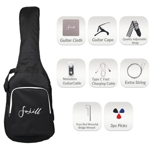 Fojill Full Size Four String Electric Bass Guitar With 10 Watt Amplifier 4 String Right Handed Beginner Kit Set With 600D Gig Bag,Picks,Noiselss Cable,Extra Strings(GBK)