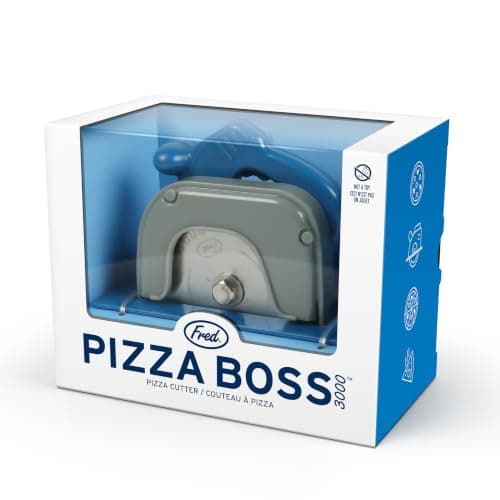 Genuine Fred PIZZA BOSS 3000, Circular Saw Stainless Steel Pizza Wheel, Great Gift for Guys and Pizza Lovers, Easy to Clean with Removable Shield - White Elephant Gift - Fun Kitchen Gadget