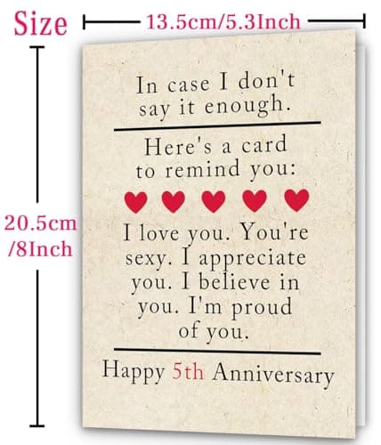 5 Year Anniversary Card Gifts for Him Her,Happy 5th Anniversary Card for Woman Men,Wood Anniversary Cards Gifts for Husband Wife,5th Wedding Anniversary Cards