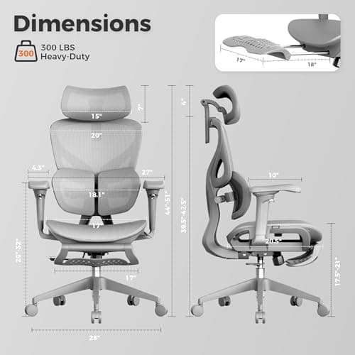 OTO Zenpex Ergonomic Mesh Office Chair, 1.96" Adjustable Seat Depth, Dynamic Lumbar Support, Extensible Footrest, Up to 300 lbs, 135° Recline Backrest for Home, Gaming & Executive Office