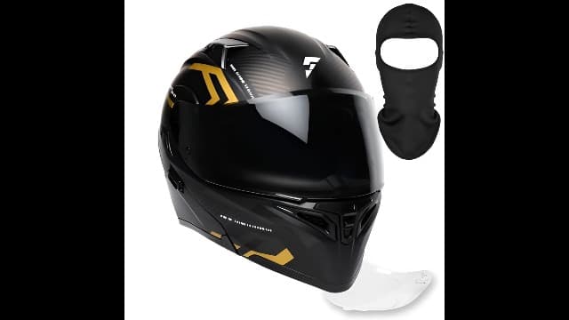 Modular Flip-Up Motorcycle Helmet | DOT Approved Full Face Dual Visor Street Bike Helmet with Tinted Visor & Ski Mask for Men & Women | Matte Black