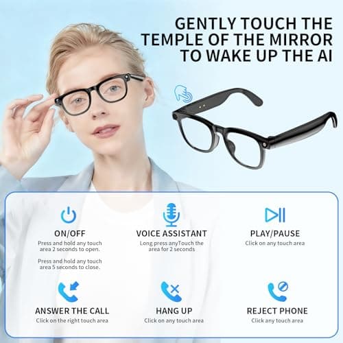 AI Translation Smart Glasses with 800W Camera, ENC Noise Cancelling Bluetooth 5.0, Real-Time Multilingual Translation (25 Languages), ChatGPT Compatible for Travel & Business (Black)