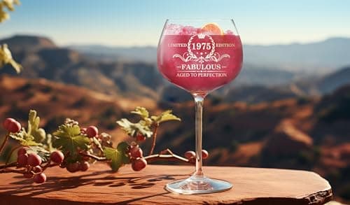 NewEleven 50th Birthday Gifts For Her, Women - Vintage 1975 50th Birthday Decorations For Women - 50 Year Old Present Ideas For Wife, Mom, Grandma, Aunt, Friends, Female - 16 Oz Wine Glass
