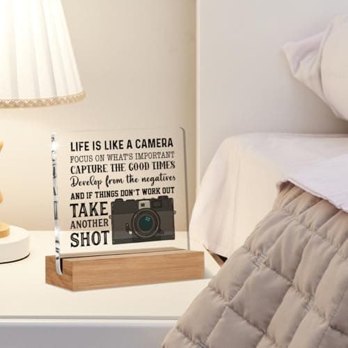 Life Is Like a Camera Acrylic Sign, Photographer Gift, Desk Decor 4 x 4 Inches Cool Gifts for Photographers, Inspirational Gifts for Men, Women B0DGPWGBRK
