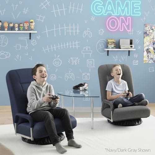 Best Choice Products Swivel Gaming Chair 360 Degree Multipurpose Floor Chair Rocker for TV, Reading, Playing Video Games w/Lumbar Support, Armrest Handles, Adjustable Foldable Backrest - Black/Black