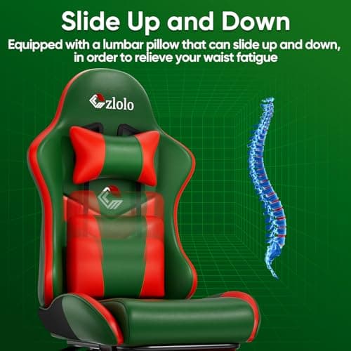 Czlolo Gaming Chair, Lumbar Support Massage Computer Chair, High Back Gamer Chair, with Footrest and Headrest, Lumbar Pillow, Recline, Wide Seat, Gaming Chairs for Christmas/Birthday Gifts, Green