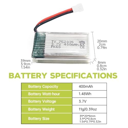 5PCS 3.7V 400mAh Lithium Battery with 5 in 1 Charger for SYMA Q11 H99W H31 H6C H98 AT-96 TR-C385 TR-P51 TR-F22 Quadcopter Spare Parts Aircraft Model Drone Battery (Black)