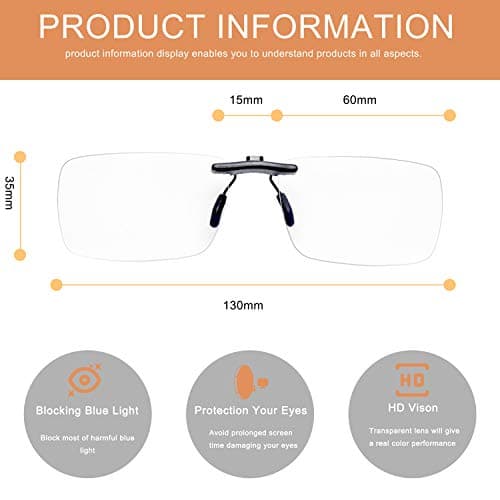 FONHCOO Clip-on Blue Light Blocking Glasses Night Driving Sunglasses 2 Pack Lens over Prescription Glasses for Women Men (2 Pack Transparent Blue Light Blocking Lens)