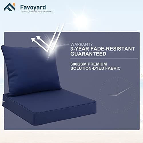 Favoyard Outdoor Seat Cushion Set 24 x 24 Inch Waterproof & Fade Resistant Patio Furniture Cushions with Removable Cover Deep Seat & Back Cushion with Tie Straps for Chair Sofa Couch