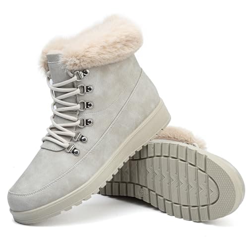Chaoslook Womens Snow Boots Waterproof Leather Fur Lined Winter Warm Boots for Women Comfortable Platform Lace up PU Fashion Ankle Booties