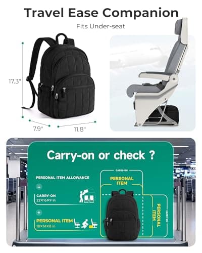 BAGSMART College Laptop Backpack, Travel Backpack for Women, Quilted Casual Daypack, Water-Resistant Bookbag for 15.6 Inch Laptop, Black