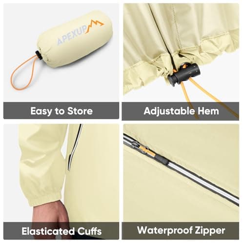 APEXUP Packable Rain Jacket Men with Reflective Zipper, Lightweight Waterproof Raincoat, Mens Rain Jacket for Outdoor Sports