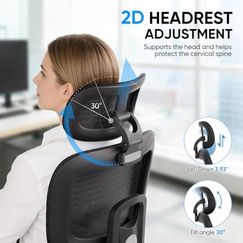 MoNiBloom Ergonomic Office Chair, High Back Mesh Desk Chair with Adjustable Headrest & 3D Armrests, Lumbar Support, 90–145° Recline, Swivel Rolling Computer Chair for Office Conference Room (1)