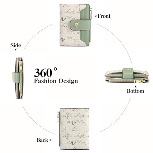 GAEKEAO Small Wallets for Women RFID Blocking Leather Bifold Zipper Pocket Wallet Credit Card Holder with ID Window