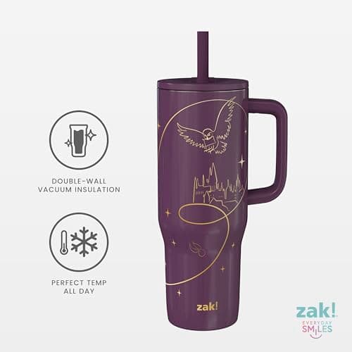 BPA Free, Silicone Straw, Handle, Cupholder Friendly, Dishwasher Safe, For Office, Home, Travel, Work, Gym, Fitness Zak Designs Harry Potter 30oz Spill-Proof Insulated Stainless Steel Tumbler B0FT7C47X5