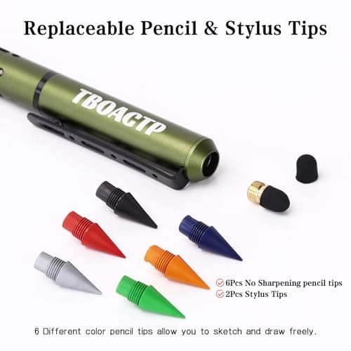 4.7″ Mini 3 EDC Ballpoint Pen, Pencil and Stylus in One, with 2 Refill, 6 Pencil Tip and 2 Stylus Tip, Ultra Long Lasting Bolt Action Pen for Office, Learning, Working Green