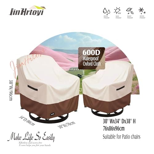 JinHrtoyi Outdoor Chair Covers 2 Pack,30Wx34Dx38H inches Patio Chair Cover,100% Waterproof Heavy Duty Outdoor Furniture Covers Waterproof,Beige&Brown Modern Style Patio Furniture Cover