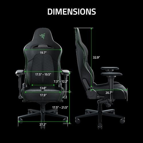 Razer Enki Gaming Chair: All-Day Comfort - Built-in Lumbar Arch - Optimized Cushion Density - Dual-Textured, Eco-Friendly Synthetic Leather - Reactive Seat Tilt & 152-Degree Recline - Black/Green
