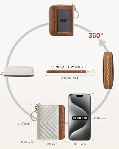 BOSTANTEN Credit Card Holder Wallet RFID Blocking Leather Small Wallet for Women Zipper Keychain Wallet with Wristlet Beige＆Brown