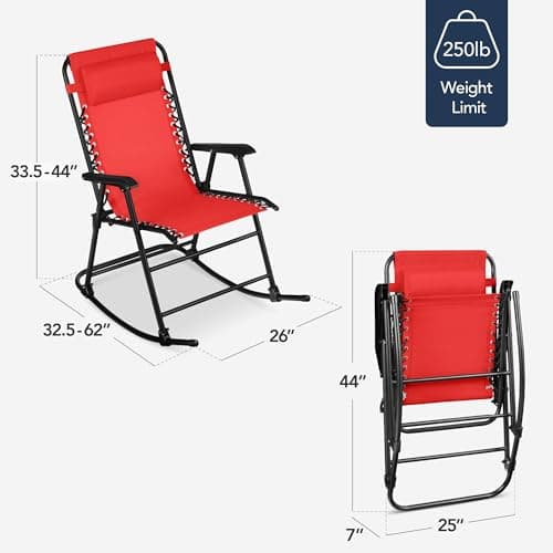 Best Choice Products Outdoor Zero Gravity Rocking Chair, Folding Reclining Patio Lounge Chair with Adjustable Pillow for Lawn, Beach, Camping - Crimson Red